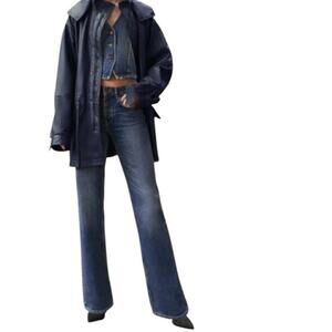 Zara The High Waist Slim Fit Straight Leg Button Fly Jeans Medium Blue SZ 8 NEW